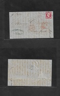 France. 1860 (26 June) Havre - USA, NYC (9 July) EL Fkd 80c Red Full Four Margin, Tied Dots + "19" Charge. Per Fulton +  - Other & Unclassified