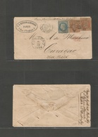 France. 1869 (16 Nov) Paris - Curaçao, Dutch West Indies (4 Dec) Fkd Env 20c + 40c (x2), Tied Stars, With Arrival Cachet - Other & Unclassified