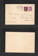 France-Stationery. 1937 (30 Sept) Exposition 1937. Paris - Neully 40c Lilac Peace & Commerce Stat Card + Adtl Semeuse Wi - Other & Unclassified