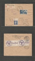 France - Xx. 1943 (10 Aug) Dun S/ Auron - Switzerland, Zurich (18 Aug) Registered Censored Multifkd Envelope. Nazi Occup - Other & Unclassified