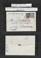 Frc - India. 1882 (19 Aug) Pondichery - France, Bordeaux (14 Sept) EL Full Text Fkd 10c + 15c, Via Bombay Steamer, Tied  - Autres & Non Classés