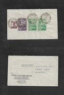 Frc - India. 1947 (21 Jan) British Post Office. Pondichery - Switzerland, Basel. Reverse Comercial Multifkd Envelope. Fi - Other & Unclassified