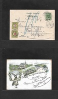 Germany. 1898 (24 Sept) Altenberg - Switzerland, Berlingen (26 Sept) Fkd 5 Pf Green Gruss Aus Colored Ppc, Taxed + Arriv - Other & Unclassified