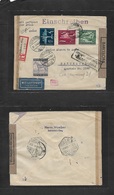 Germany - Xx. 1944 (20 March) Schladern - Spain, Barcelona (29 March) Registered Air Multifkd Dual Censored Envelope. Fi - Other & Unclassified