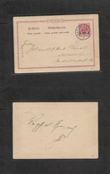 German Col-East Africa. 1896 (24 June) DES Local Usage 5p Red /10pf Early Ovptd Stat Card. Fine. - Other & Unclassified