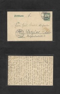 German Col-East Africa. 1906 (25 Nov) DES - Germany, Wetzlar (15 Dec) 4h Green Stat Card. Fine Used. - Other & Unclassified