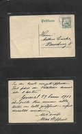 German Col-East Africa. 1913 (15 Aug) DES - Hamburg, Germany. 4h Green Stat Card. Fine Used + Comercial. - Other & Unclassified