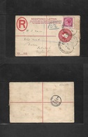 Gibraltar. 1900 (7 Aug) "South District" - UK, England, Portsmouth (12 Aug) Registered 2d Red Stat Env + 1d Adtl Tied Ov - Gibraltar