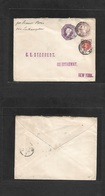 Great Britain - Stationery. 1893 (Nov 17) London, Bedford St - USA, NYC 1d + 6d Embossed Doble Print Stationery Envelope - ...-1840 Prephilately
