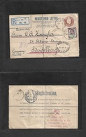 Great Britain - Stationery. 1911 (15 May) Herne Hills - Germany, Heidelberg (16 May) Registered 3d Brown Stat Env + Adtl - ...-1840 Prephilately