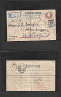 Great Britain - Stationery. 1911 (15 May) Herne Hills - Germany, Heidelberg (16 May) Registered 3d Brown Stat Env + Adtl - ...-1840 Precursori