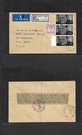 Great Britain - Xx. 1966 (Feb) London - USA, CA, SF (19 Feb) Registered Multifkd Airmail Envelope, Incl 1sh 3d Strip Of  - ...-1840 Préphilatélie