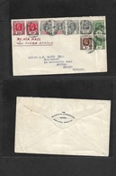 Bc - Mauritius. 1937 (13 March) GPO - UK, Sutton, Surrey. Air Via South Africa Multifkd Envelope. VF Appealing Item. - Other & Unclassified