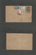 BC - Pakistan. 1955 (19 July) Peshawar - Sweden, Ariov. Lilac Stat Card + 2 Adtls + Taxed + Swedish Postage Dues, Tied + - Other & Unclassified