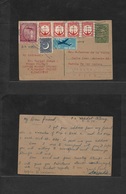 BC - Pakistan. 1958 (9 Nov) Wahdat Colony - Spain, Sarria De Ter, Gerona. Green Stat Card + 6 Adtls On Air Multifkd Usag - Sonstige & Ohne Zuordnung