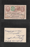 Guatemala. 1899 (29 July) GPO - Italy, Genova (19 Aug) 1c Train Illustr. Stat Card + 2 Adtls, One Being Green Addressing - Guatemala