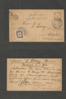 Hungary. 1900 (3 Jan) Brasso - Austria, Wien (5 Jan) 2fill Bown Stat Card + Taxed + Arrival P. Due 1k, Tied Cds. Nice Co - Other & Unclassified