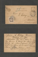 Hungary. 1900 (3 Jan) Brasso - Austria, Wien (5 Jan) 2fill Bown Stat Card + Taxed + Arrival P. Due 1k, Tied Cds. Nice Co - Otros & Sin Clasificación