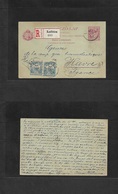 Hungary. 1903 (21 Febr) Leibiaz - France, Havre. Registered + 2 Adtls 10 Fill Rose / Greenish Stat Card, Cds + R-label.  - Other & Unclassified
