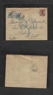 Indochina. 1911 (3 Jan) Honkay - Switzerland, St. Gall (5 Feb) 10c Biaster Stat Env, Taxed (x2) Swiss Postage Dues Tied  - Asia (Other)