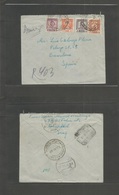 Iraq. 1949. Baghdad - Spain, Barcelona. Multifkd Registered Envelope Incl Ovptd Issue. Very Rare Destination. - Iraq