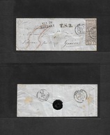 Italy Papal States. 1853 (27 Oct) Roma - Switzerland, Geneve (1 Nov) Fkd Env. 3 Baj Black / Rose Vert Pair Full Margins, - Non Classés