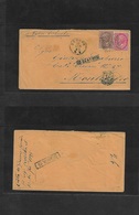 Italy. 1875 (10 Jan) Genova - Uruguay, Montevideo (9 Feb) Fkd Env 30c Brown + 40c Carmin Tied Grill, Cds + "10 Centimos" - Unclassified