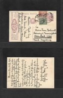 Italy - Stationery. 1922 (19 June) MERAN - Schonebeck, Germany. 25c Lilac King Stat Card + 2 Adtls "GASLIN" Illustrated  - Unclassified