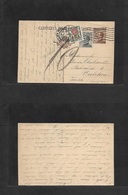 Italy - Stationery. 1927 (7 Jan) Milano - Switzerland, Oeerlikon. 40c Brown Stat Card + Adtl + Taxed + Airmail Swiss Pos - Unclassified