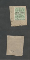 Italian Levant. 1922. 1 Piaster Green Ovptd Block Of Four On Fragment Of Cover To Genova. Constantinople Cds. - Ohne Zuordnung