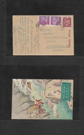 Japan. 1949 (2 April) Tokyo - Sweden, Stockholm. Multifkd Air Color Illustrated Hand Engraved Card. Very Nice. - Otros & Sin Clasificación