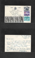 Malaysia. 1959 (14 Febr) Sing - Malay Union Period. Sing - Sweden. 6c Blue Stat Card + 5 Adtls, Tied Cds. VF Airmail. - Maleisië (1964-...)