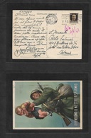 Military Mail. 1943 (28 May) ITALY, Military Color Propaganda Ppc. Fkd Card Napoli - Catania. - Military Mail (PM)