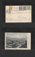 Montenegro. 1908 (18 April) Cettinje - Switzerland, Zurich (23 April) Tricolor Multifkd Card. Fine Used. - Montenegro