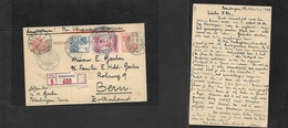 Dutch Indies. 1927 (15 Oct) Pekalongan - Switzerland, Bern (30 Oct) Registered Aimail Orange Stat Card + 3 Adtls Incl Ai - Niederländisch-Indien