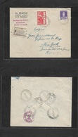 Paraguay. 1932 (12 Dec) Chaco War. Santiago Del Estero, Argentina - USA, NYC (5 Jan 33) Registered Multifkd Ecov. Cover  - Paraguay