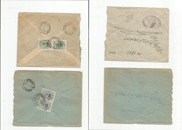 Persia. 1923. Controle Ovptd Issue. 2 Local Multifkd Envelopes With Pairs. Shifted Side Ways Ovpts. Cancels Dender - Nas - Iran