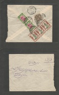 Persia. C. 1930. Tahiz - Teheran. Reverse Multifkd Envelope 3 Diff Issues, Including Justice 5 Drs Strip Of Three. Inter - Iran