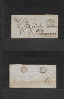 Peru. 1857 (12 Sept) Lima - Italy, Chiavari (21 Oct) Via Genova (20 Oct) EL Full Text Blue Lima Cds + "FRANCA" Box + 4 D - Peru
