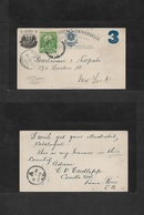 Peru - Stationery. 1900 (June) Lima - USA, NYC (3 July) 3c Ovptd Stat Card + 1c Adtl, Cds. Fine. - Pérou