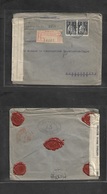 Portugal - Xx. 1916 (24 Jan) Lisboa - Sweden, Norrkoeping. Registered Fkd Env 8c Ceres Issue Pair Tied WWI French Censor - Other & Unclassified