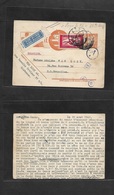 Portugal - Stationery. 1942 (20 Aug) Lisboa - Belgium, Bruxelles (26 Aug) Air 0,30 Red Brown Stat Card + Adtl + Nazi Cen - Other & Unclassified