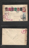 Portugal - Xx. 1944 (12 Feb) Lisboa - Belgium, Bruxelles. Registered Air Multifkd Env Incl Caravela Issue + Nazi Cnesor  - Other & Unclassified