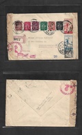 Portugal - Xx. 1944 (12 Feb) Lisboa - Belgium, Bruxelles. Registered Air Multifkd Env Incl Caravela Issue + Nazi Cnesor  - Sonstige & Ohne Zuordnung