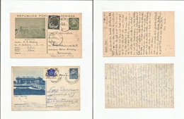 Romania. 1953-56. Pair Of Illustrated Stat Card + Adtls Sent To Hungary And Germany, Respectively. - Other & Unclassified