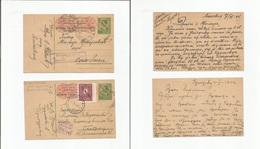 Serbia. 1941-42. Pair Of 1din Green Ovptd Stat Card, One With Adtl Provisional P. Due Used As Regular Franking + Censor  - Serbia