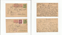 Serbia. 1941-42. Pair Of 1din Green Ovptd Stat Card, One With Adtl Provisional P. Due Used As Regular Franking + Censor  - Serbien