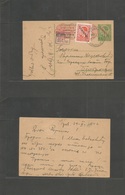 Serbia. 1942 (29 April) Kragujevac - Belgrade. 1 Din Green Stat Card, Red Ovptd + Adtl + Censor. VF Used. - Serbia