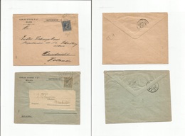 E-Alfonso Xiii. 1898-9. 215º, 216º. Malaga - Holanda. 2 Sobres Circulados Tarifa Imresos Comm Pelon 5 Cts Azul Y Verde R - Autres & Non Classés