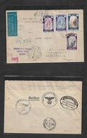 E-Estado Español. 1940 (15 Aug) Zaragoza - Alemania, Munich (20 Ago) Sobre Certificado Via Aerea Y Censura Con Franqueo  - Autres & Non Classés